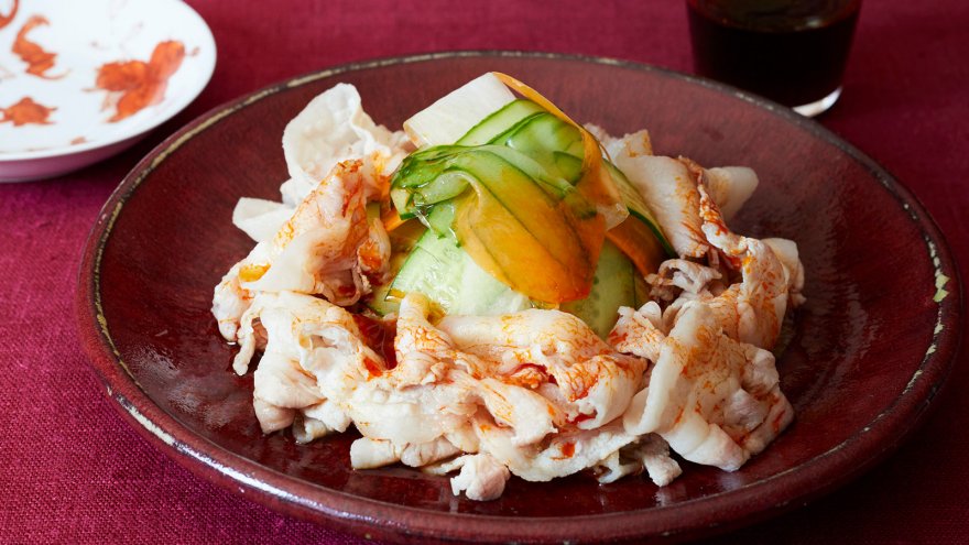 ゆで豚のピリ辛ソース