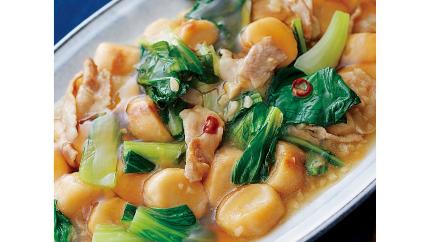 麩とチンゲンサイのピリ辛中華あん