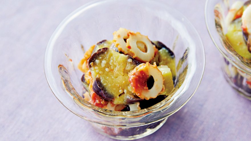 塩なすとちくわの梅みそあえ