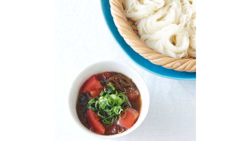 もずくレモントマトのそうめん