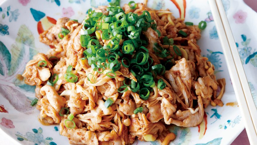 豚肉とえのきの梅みそ蒸し