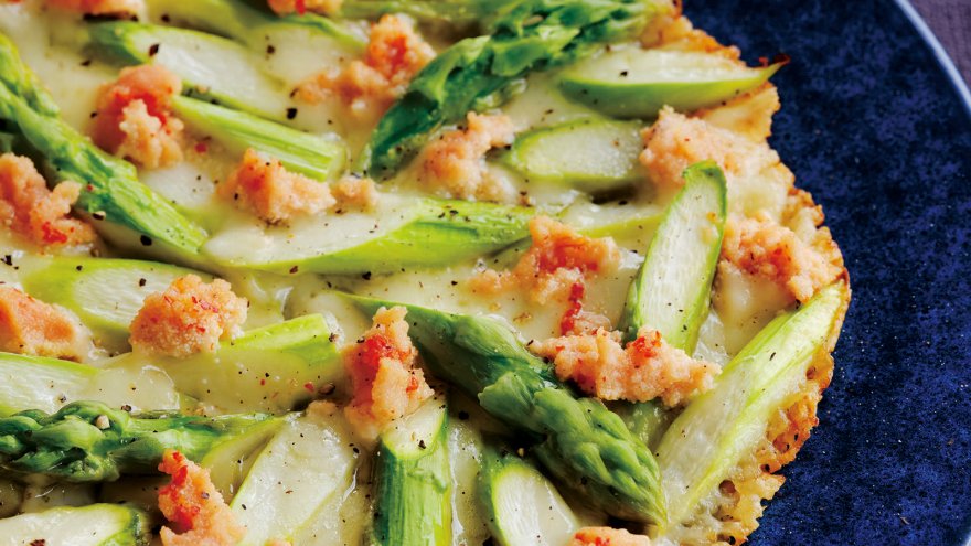 アスパラガスと明太子のカリカリチーズ