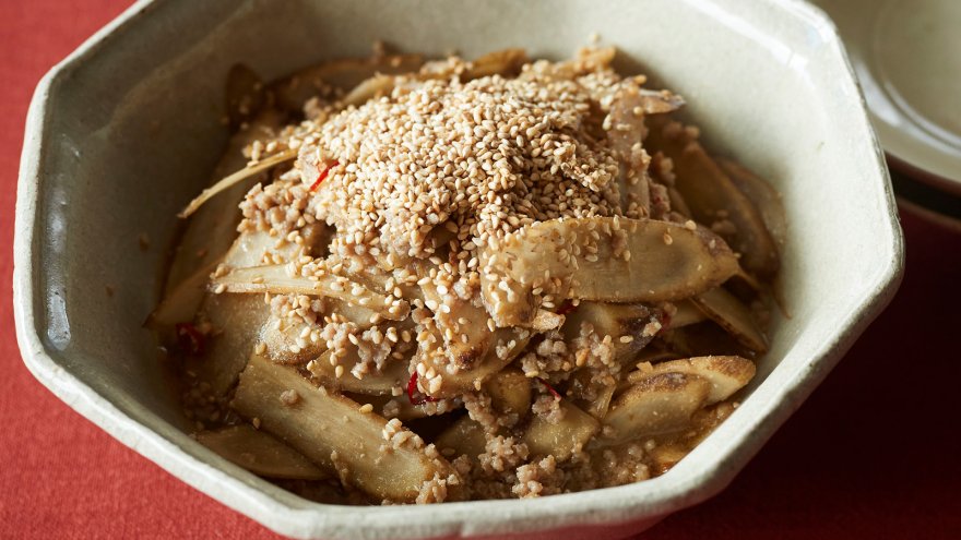 ひき肉とごぼうのピリ辛みそ煮