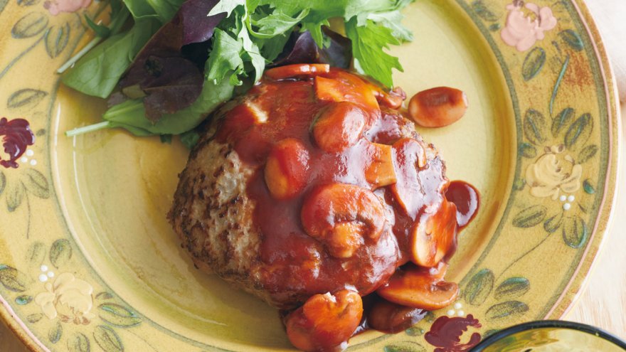 ガーリックハンバーグ　マッシュルームソース