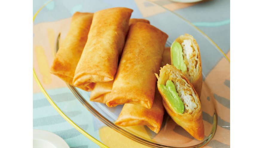 豚肉とそら豆のカレー春巻