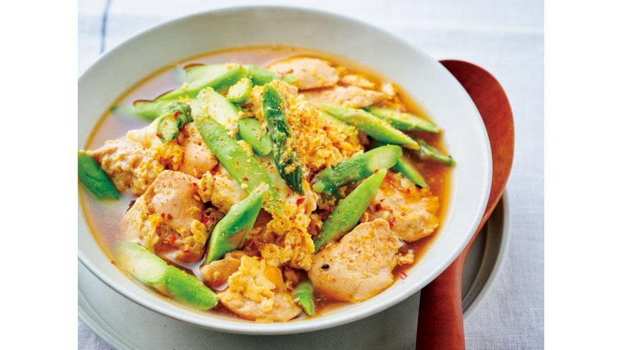 ささ身とアスパラガスの卵とじ