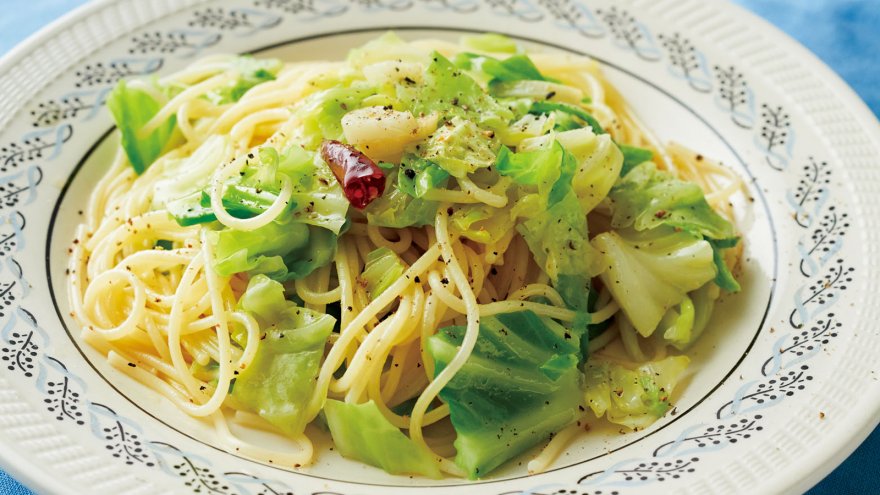 春キャベツのアーリオオーリオパスタ