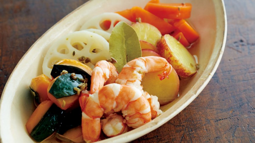 えびと秋野菜のピクルス