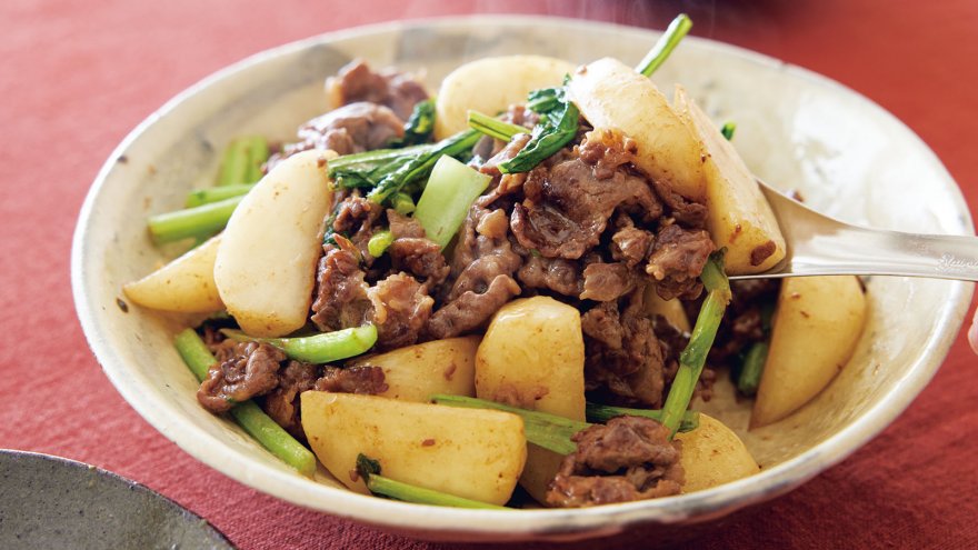 かぶと牛肉のオイスターマヨ炒め