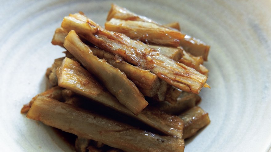 蒸し新ごぼうの酢じょうゆあえ