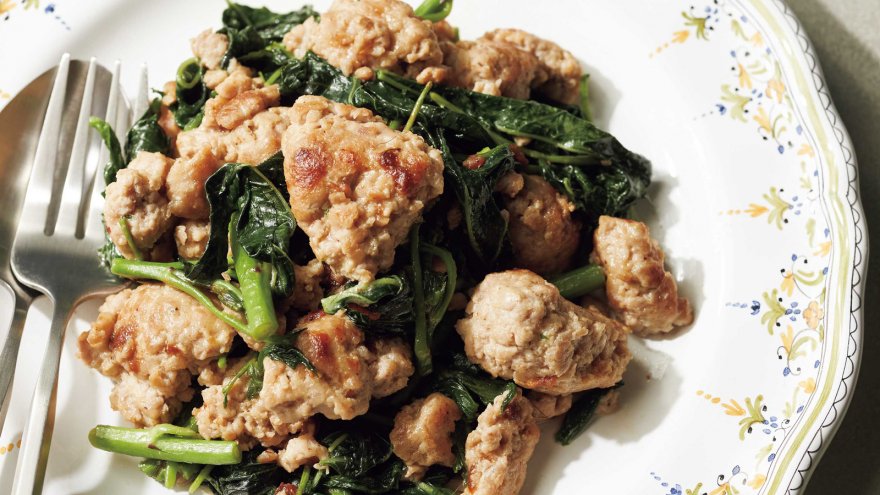 モロヘイヤのひき肉炒め