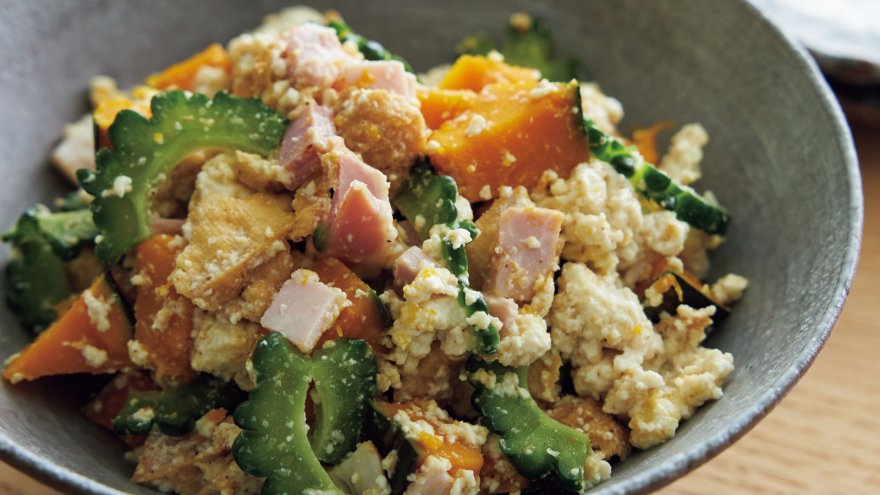 かぼちゃとゴーヤー、ハムの白あえ