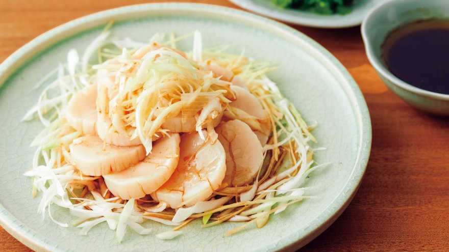 湯引き帆立てのねぎしょうが風味