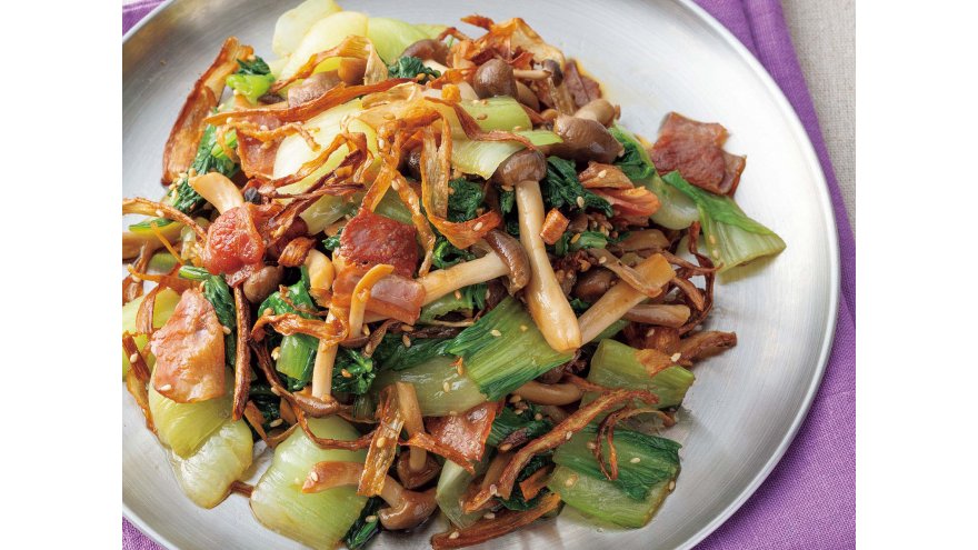 ごぼうとしめじベーコンの甘酢ドレッシング