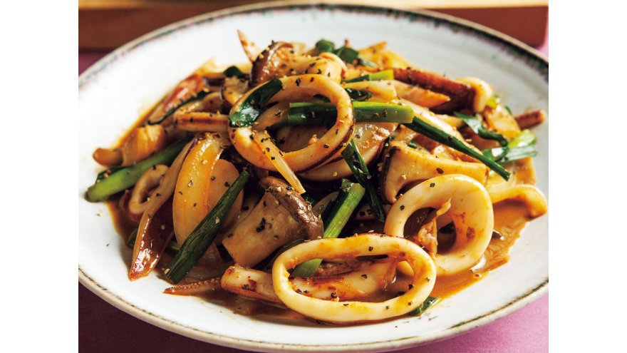 いかとエリンギの肝バター炒め