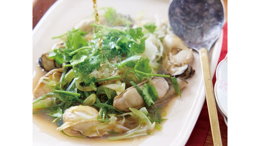 かきとねぎの香り蒸し