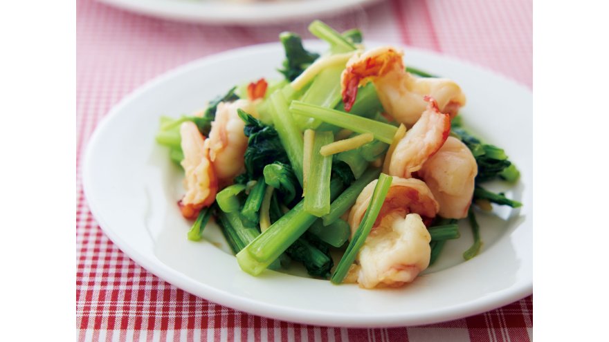えびと小松菜の水炒め