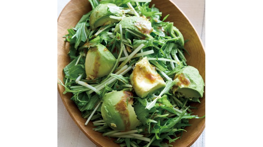 水菜とアボカドのわさびドレッシング