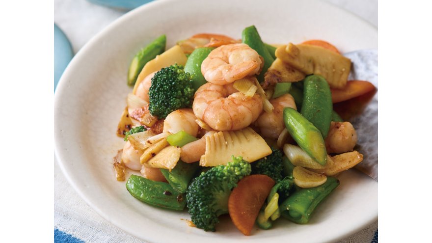 えびと春野菜の中華炒め