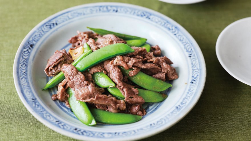 スナップえんどうと牛肉のオイスターソース炒め