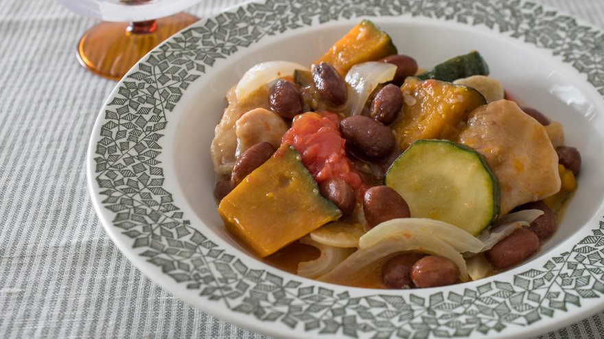 金時豆と鶏肉のレンチンラタトゥイユ