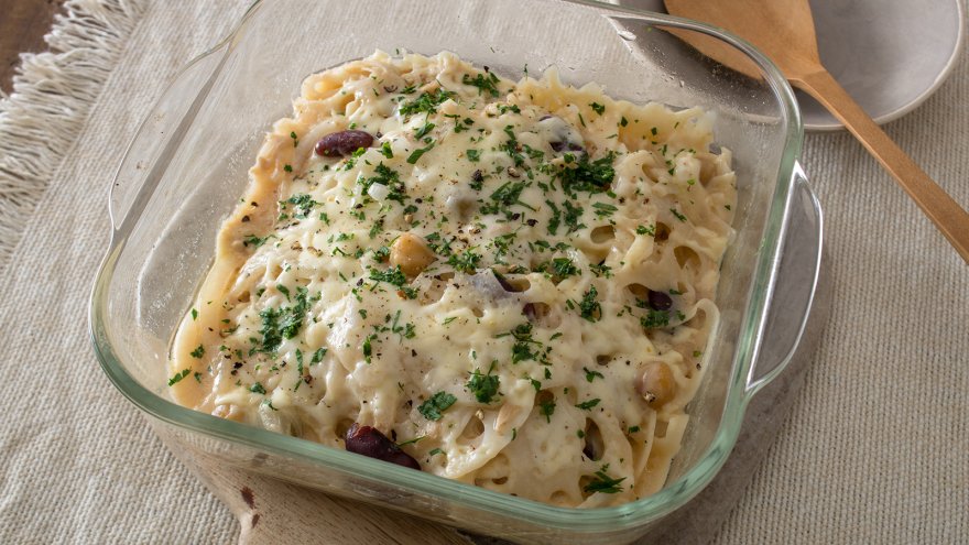 ミックスビーンズとれんこんのレンチングラタン