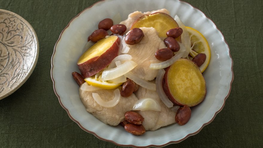 金時豆と鶏肉、さつまいものレモン煮