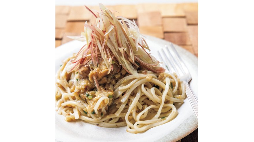 焼きなすとみょうがのイタリアンうどん