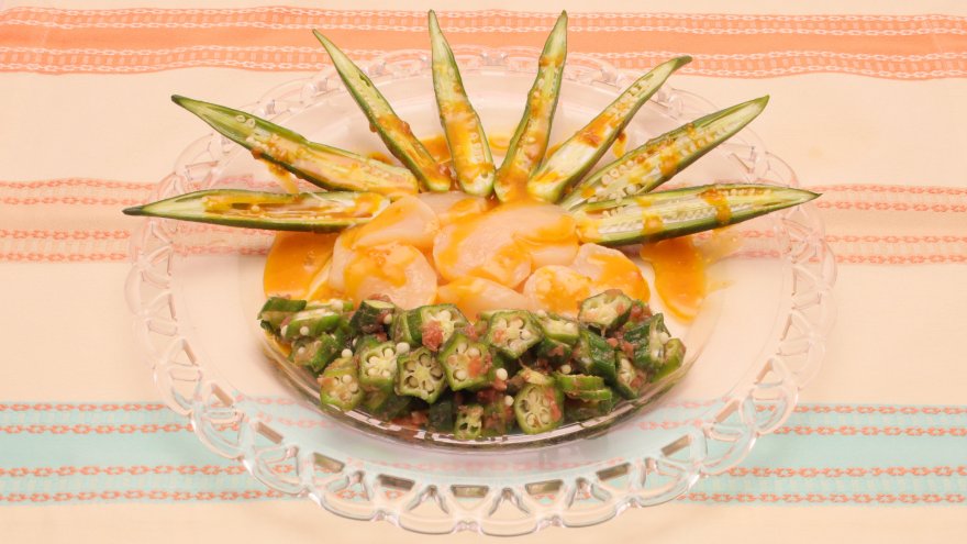 ホタテのカルパッチョおくら入り