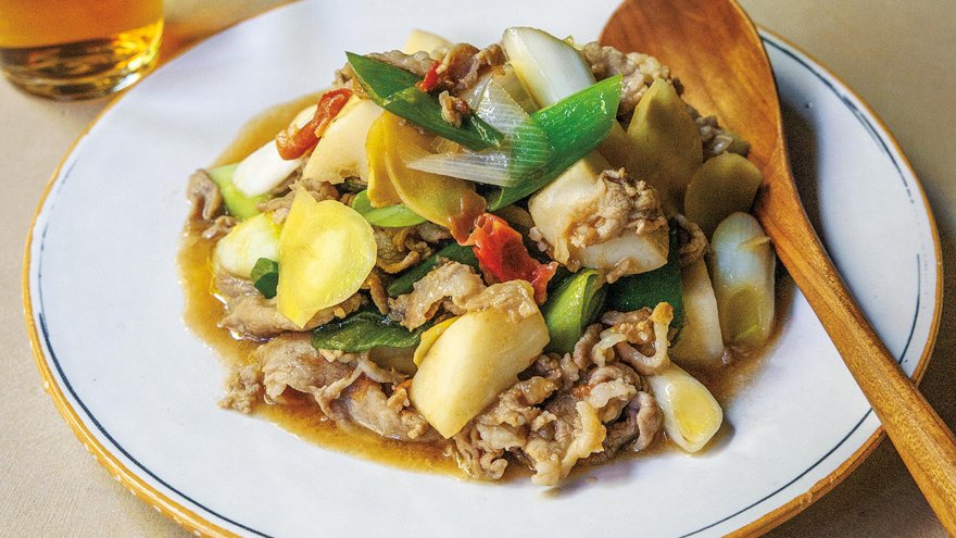 梅豚肉のねぎ炒め