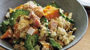 かぼちゃとゴーヤー、ハムの白あえ