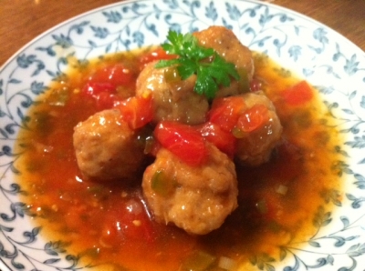 肉だんごのトマト甘酢がらめ