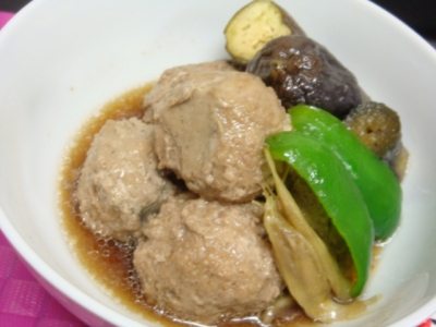 夏野菜とつくねのレンジ煮