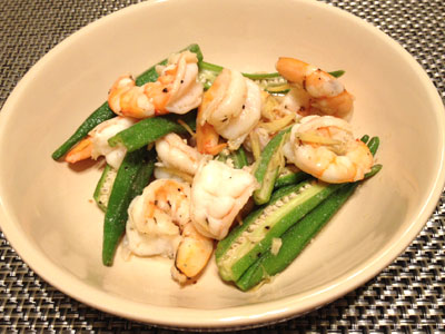 オクラとえびのしょうが炒め