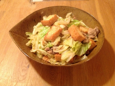 キャベツと厚揚げのみそ炒め