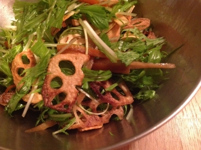 水菜ときんぴらごぼうのピリ辛サラダ