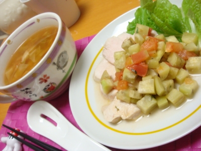 蒸しチキンのなすソース