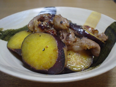 さつまいもと豚肉のバターじょうゆ焼き