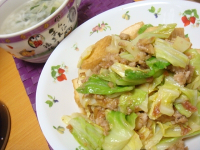 キャベツと厚揚げのみそ炒め