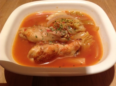 白菜と鶏手羽のスープパスタ