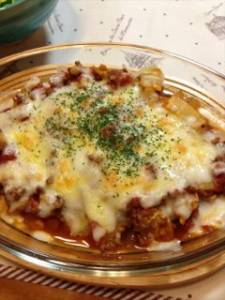 白菜とごぼうのミートソースグラタン