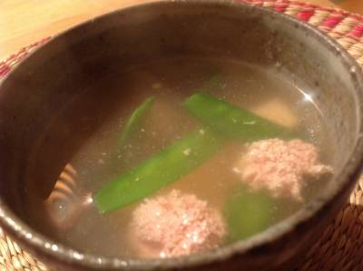 豆腐、たらこ、絹さやのおつゆ