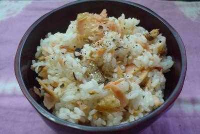 ねぎ塩さけご飯