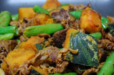 かぼちゃと牛肉のバターじょうゆ