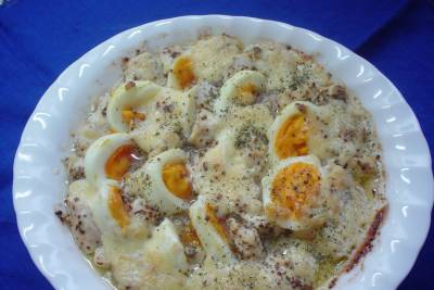 ゆで卵と鶏のマヨマスタード焼き