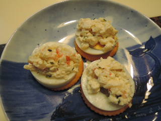 たらこ豆腐ディップ&ゆで卵リッツ