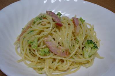 ブロッコリとベーコンのいり卵あえスパゲッティ