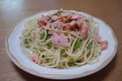 塩ざけのノンオイルパスタ