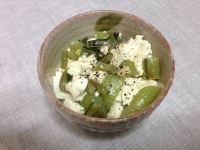 豆腐と野沢菜の炒め物