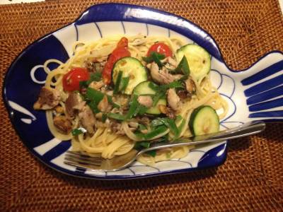 いわしのカリカリ焼きとレモンのパスタ